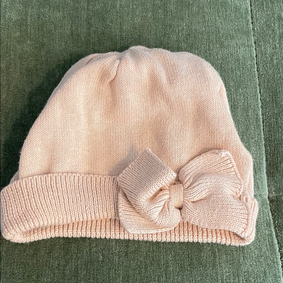 Laura Ashley Baby Girl Hat Tan Knit Bow Beanie 6-9 months Fall Summer - Picture 1 of 6